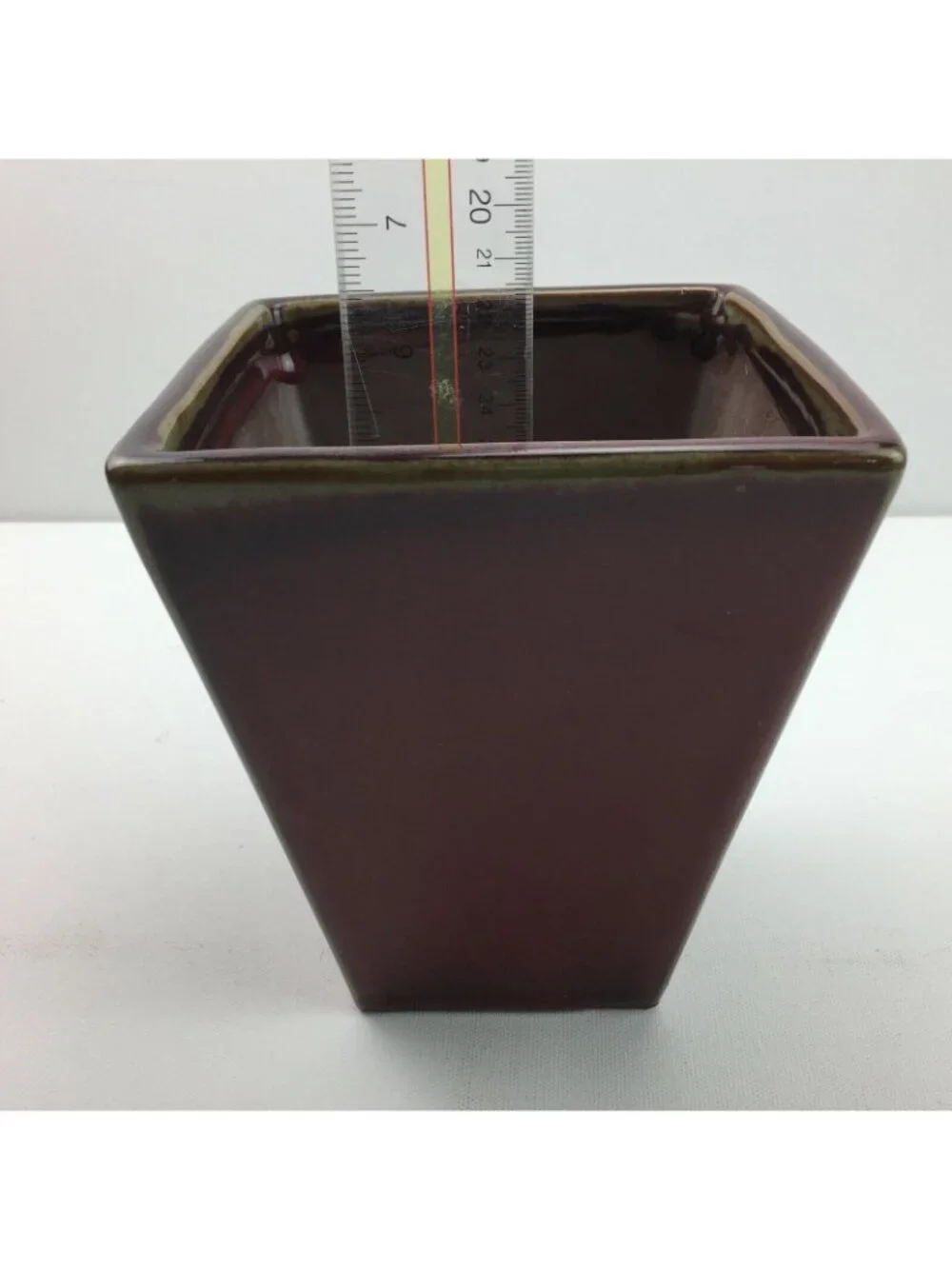 Red Square Vase Centerpiece Flower Arrangement Candy Dish 6.5in Dark Brick Decor